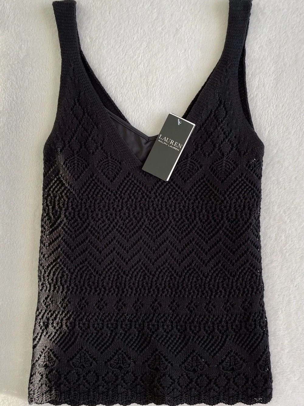 Ralph Lauren Black Sleeveless Pointelle Knit Tank